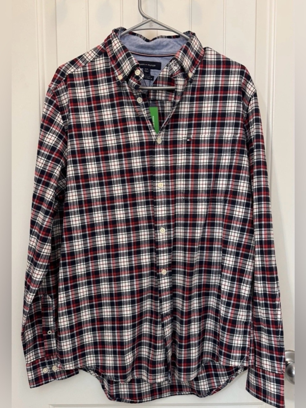 Tommy Hilfiger Men’s Red, Navy & White Plaid Button-Down Shirt